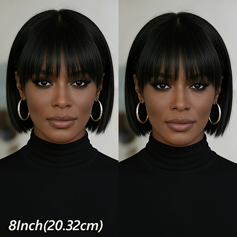 Stylish Straight Bob Wigs With Bangs For Women, Made From Real Human Hair, Soft And Stretchy, Brazilian Hair, , 150% Density, Use, Holidays, Or Parties