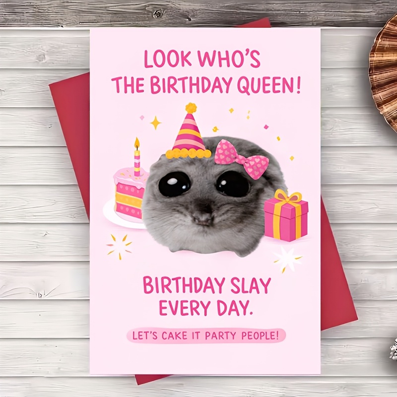 1 Envelope And 1 Greeting Cardcute Cat Birthday Queen Greeting Card For Her Sister Wife Party Celebration Fun Pink Aesthetic Blank Inside Gift For Cat Lovers Greeting Card