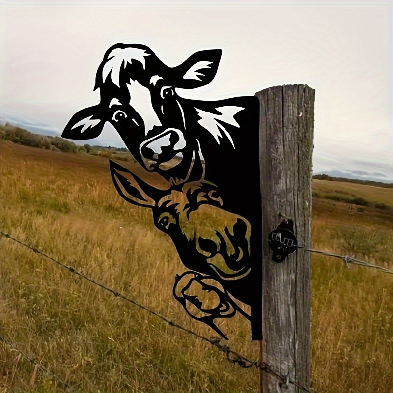 

Rustic Animal Silhouette Garden Stakes - 1pc Metal Farm Animal Wall Decor For Outdoor, Independence Day, Yard, Farmhouse - Cow, Donkey, Duck Metal Sign For Fence Decoration - No Battery Needed