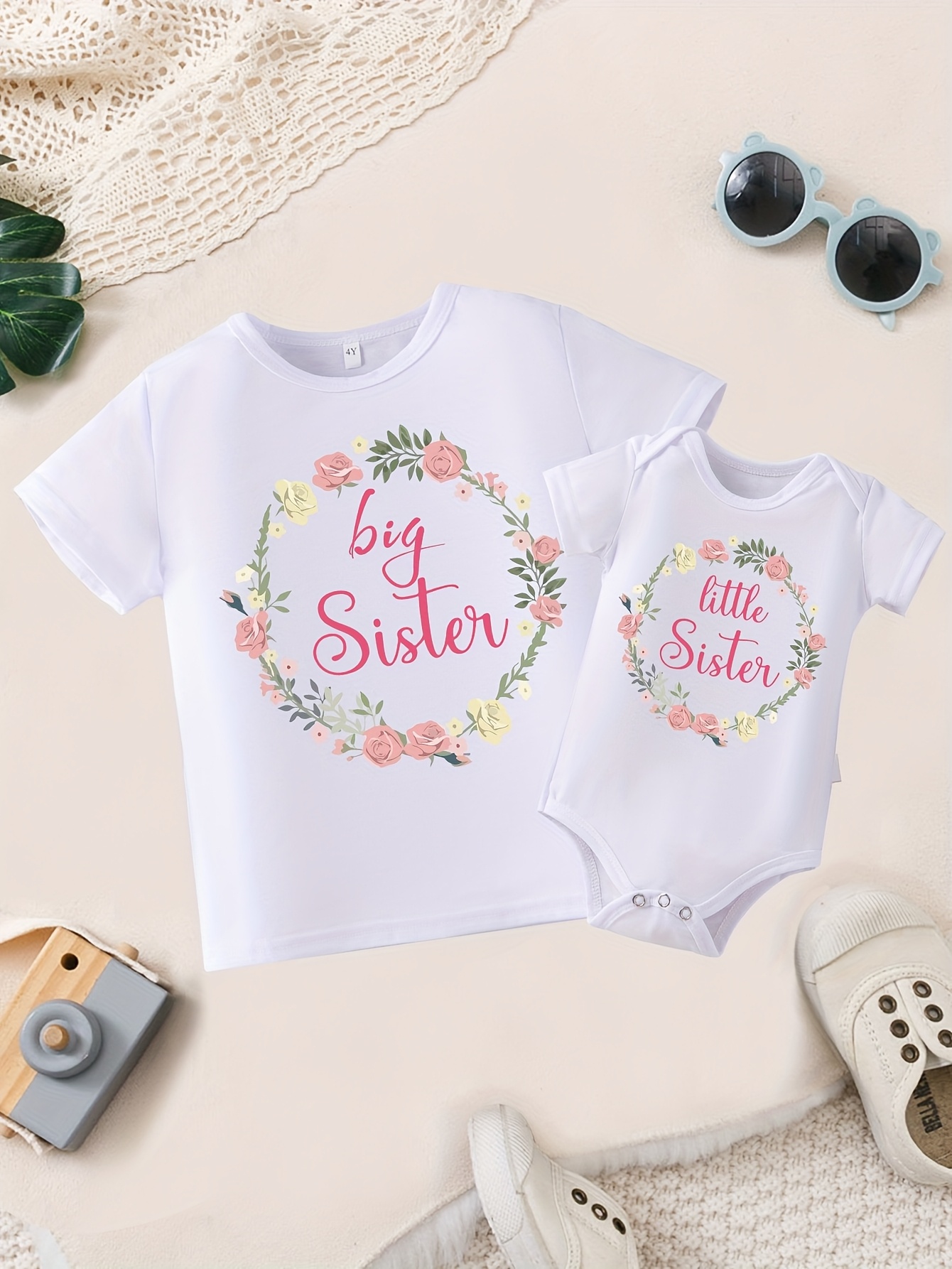 parent child outfit sibling outfit childrens t shirt with jumpsuit   letter and wreath pattern printed casual soft round neck   for outdoor child 0