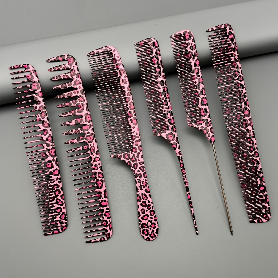 TEMU Un set incredibilmente di pettini da parrucchiere, un kit da 6 pezzi progettato per parrucchieri con pettini con stampa leopardata unica. Questo