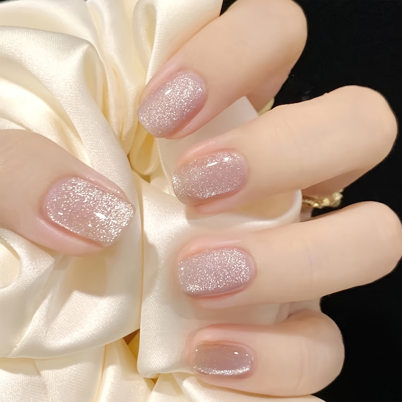 TEMU Press-on Nails, Sparkling Summer Glitter Manicure, Elegant And Simple , Reusable Nail Art Kit With Jelly And Nail File For Wedding Dates