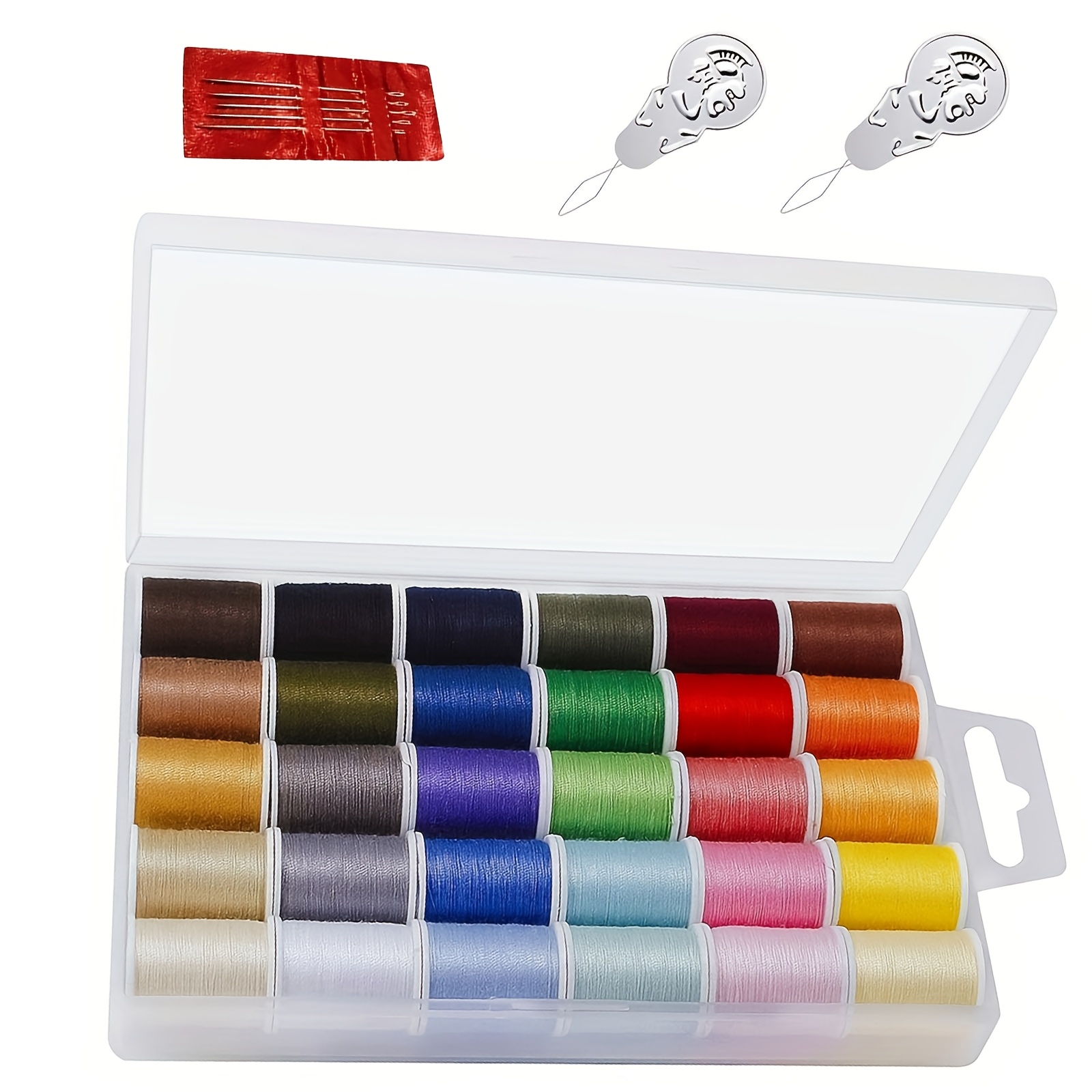 TEMU Confezione da 1 scatola di filo da cucito in poliestere da 30 colori, 50 iarde per , 5 pezzi di aghi da cucito a a largo e 2 infilatori. per