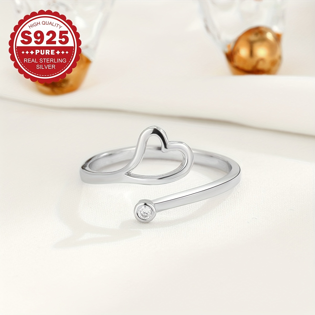 Women's S925 Silver Hollow Heart Design Open Toe Ring