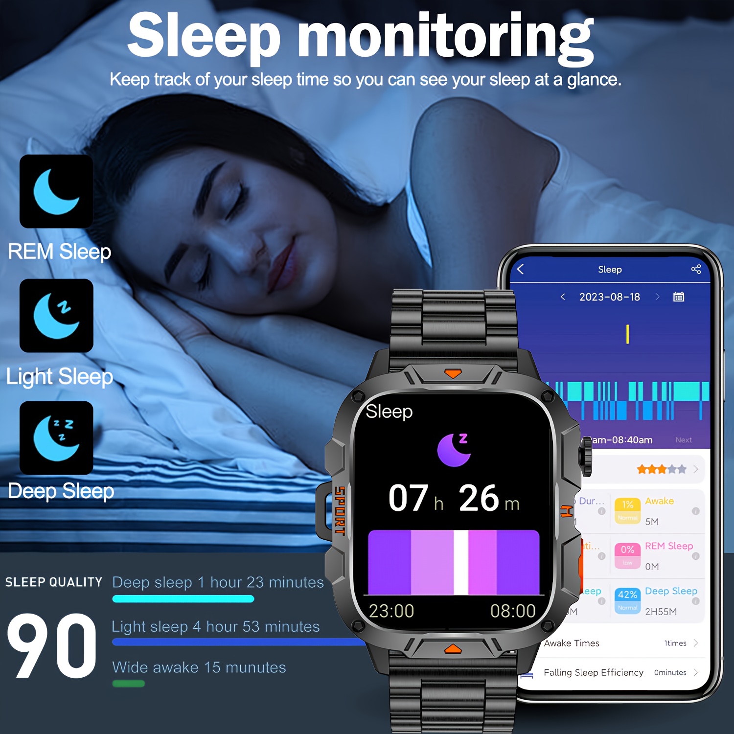 DAORKOW new men's outdoor sports LED smart watch, 1.96-inch full touch screen, waterproof sports wireless connection, compatible with iPhone and Android Details 1