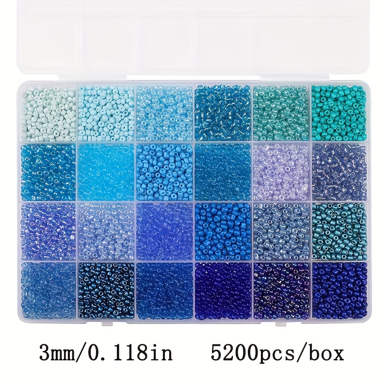 E-shop 5200 Stück 3mm Glas Perlen Set, 24 leuchtende Farben, Basteln und Schmuckherstellung, Runde Perlen Handgemachte Geschenke, für Anfänger und
