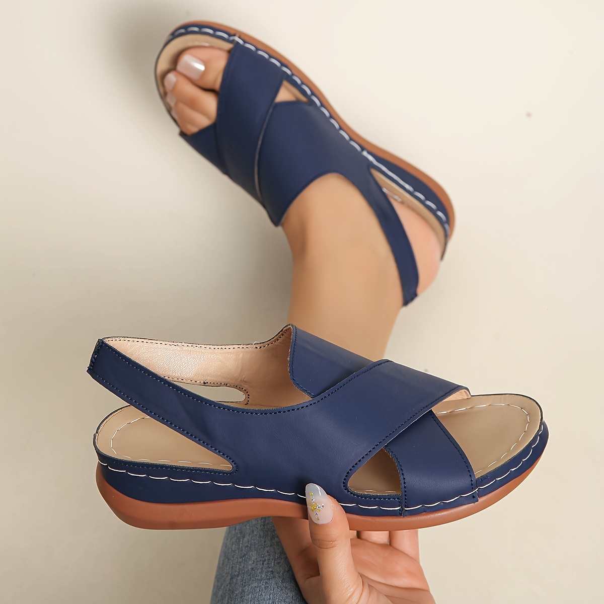 TEMU Sandales à Wedge pour Femme, Mode d'Été, Sandales à Plateforme Polyvalentes et Confortables à Semelle Souple, Tenue d'Extérieur, Chaussures pour