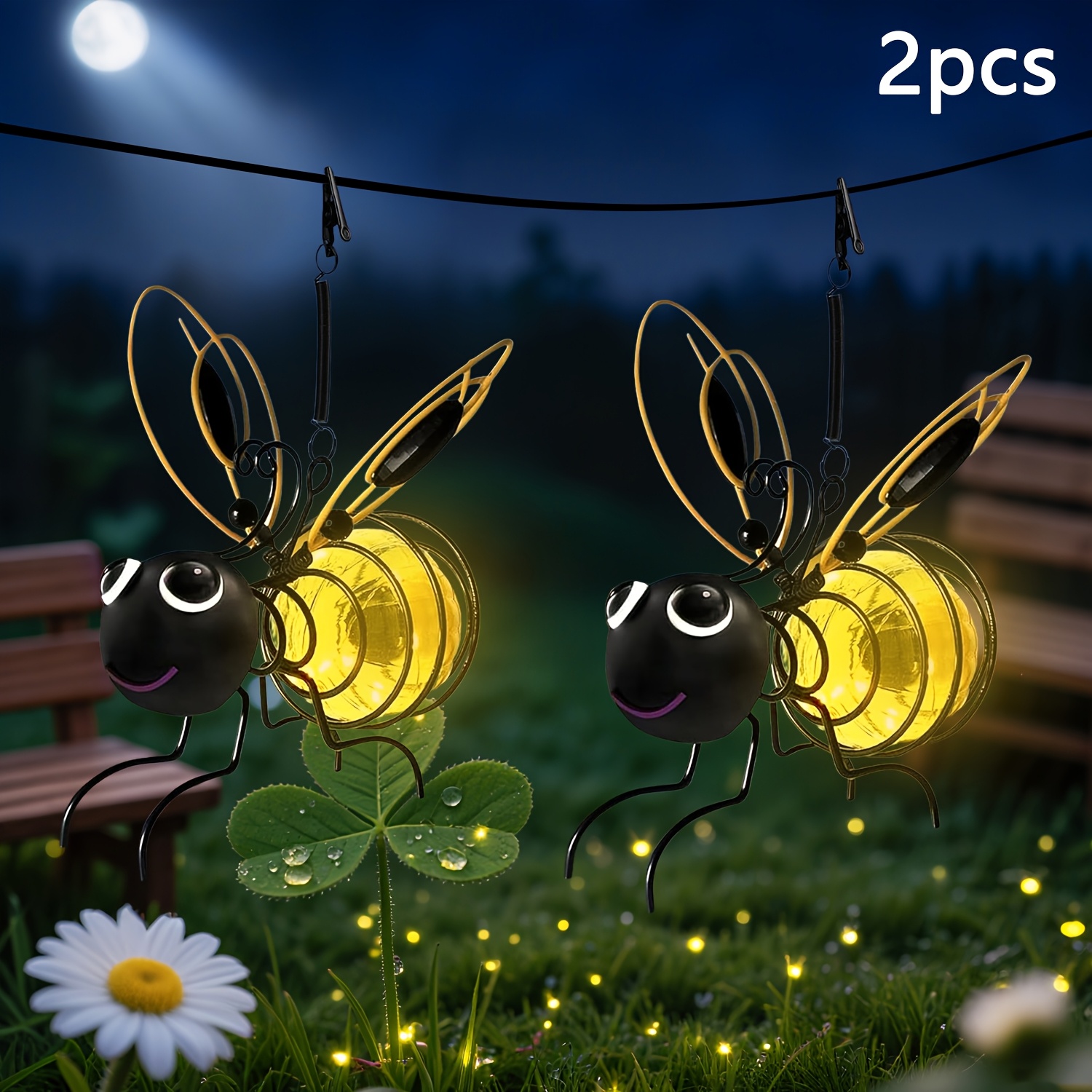 Image of Outdoor Bee Lantern Decoration - Solar Hanging Bee Decoration With Elastic Spring Outdoor Hanging Solar Light, Used For Garden Decoration, Courtyard, Patio, Porch, And Birthday Gifts (yellow)