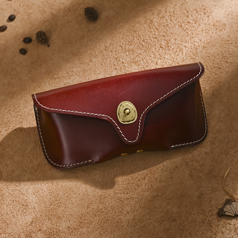Image of Bainess Handmade Cowhide Pu Leather Fashion Glasses Case - Compression-resistant Retro Tan Eyewear Holder With Color & Rivet Accent, -friendly For, Casual & - Luxury Accessory