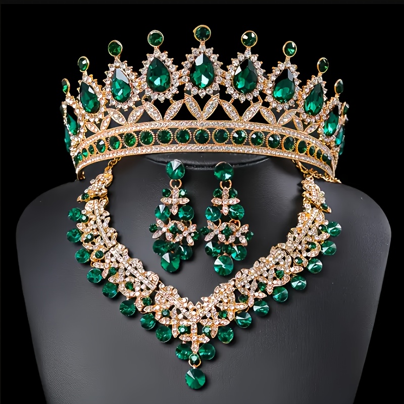 TEMU 1 Set de Lujosas Coronas y Tiara de Cristal con Collares Brillantes para Mujer, ¡ para Prom, y Adornos para el Cabello de Novia!