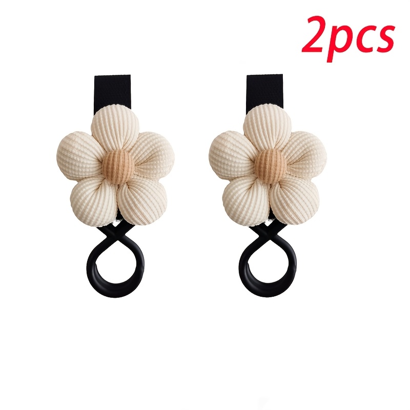 TEMU 2pcs Cute Flower-shaped Stroller Hooks With Adjustable Hook-and-loop Fasteners, Accessory For Strollers / Bicycles / Wheelchairs, Can Hold Bags