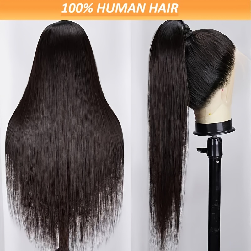 Image of 250% Density Human Hair Wig 360 Lace Front Wigs Straight Human Hair Wig 360 Hd Transparent Lace Wigs With Baby Hair Natural Black 100% Brazilian Human Hair