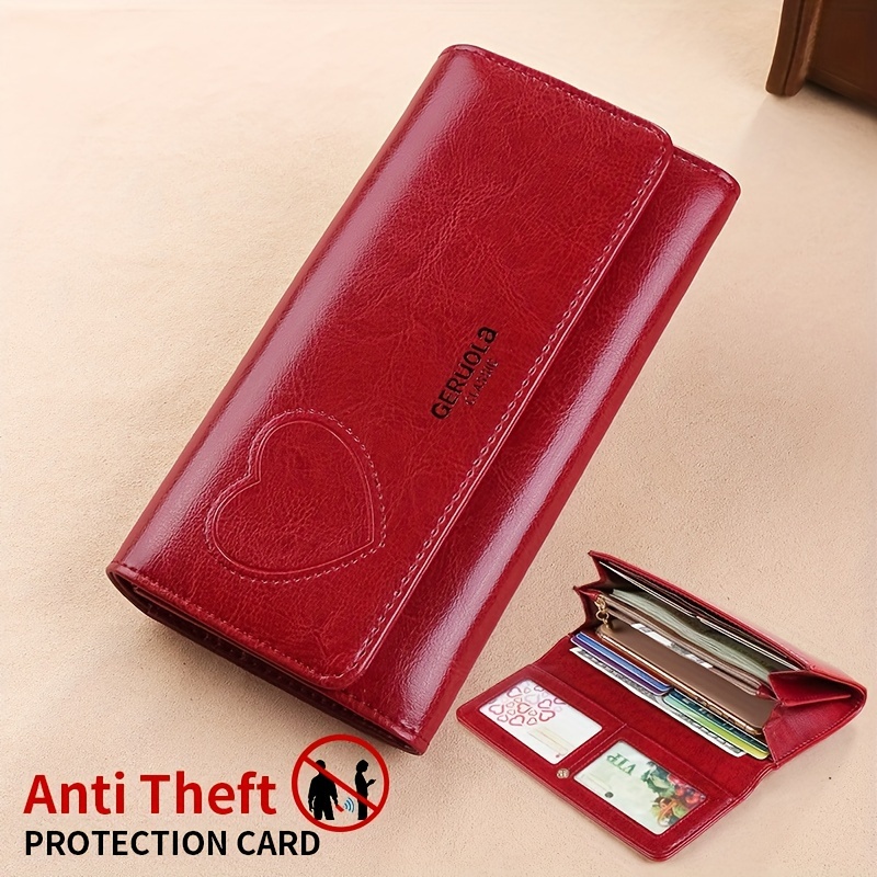 

Geruola Men's Rfid-blocking Genuine Leather Wallet - Large Capacity, Waterproof With Zippered Phone Pocket & Multi-card Slots For Id, Credit Cards, Cash - Sleek Red