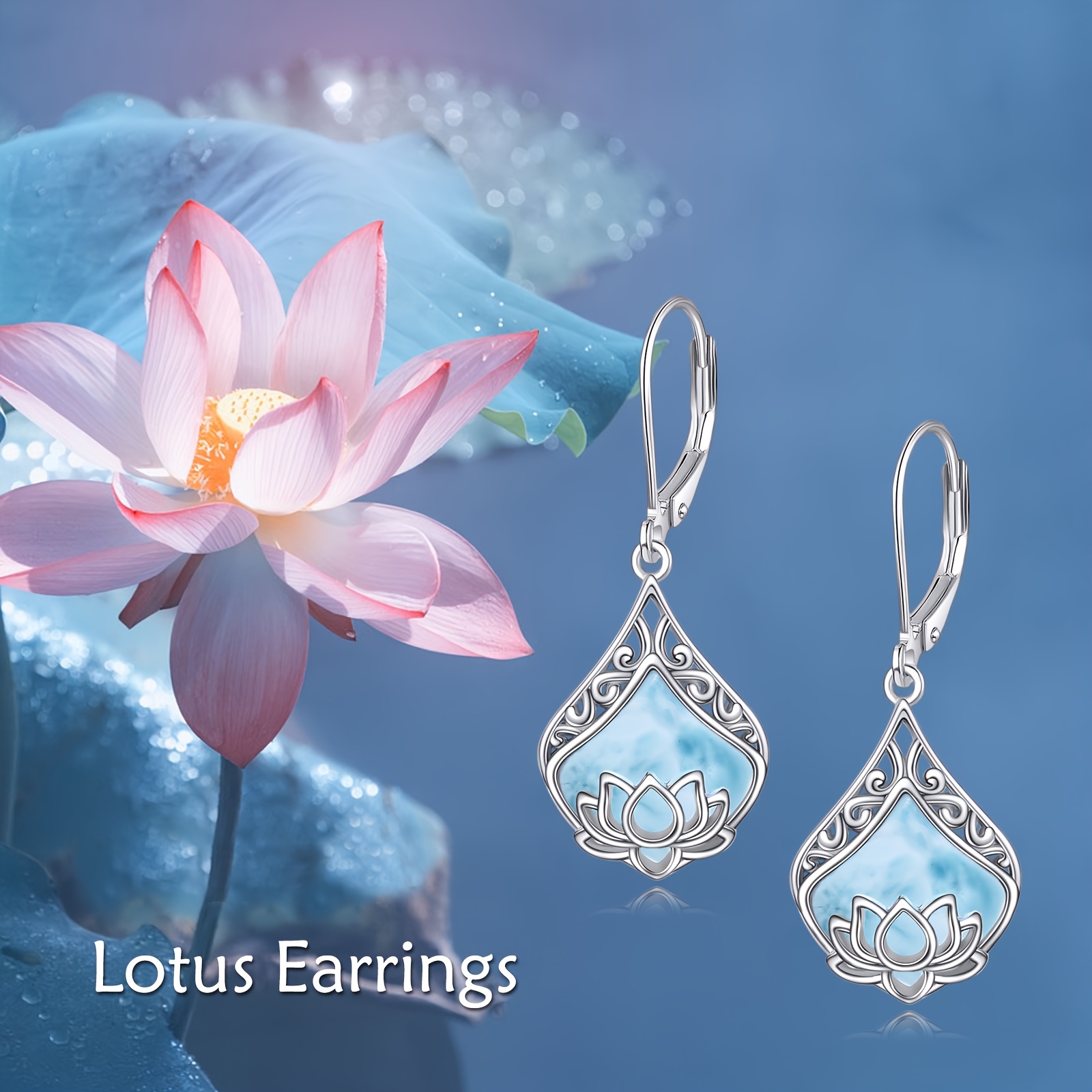 lotus earrings 925 sterling silver teardrop rose quartz dangle earrings for women gemstone jewelry Product details 1