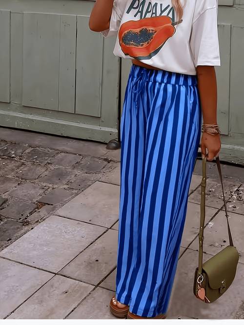 womens elegant striped holiday slant pocket loose fit versatile casual pants