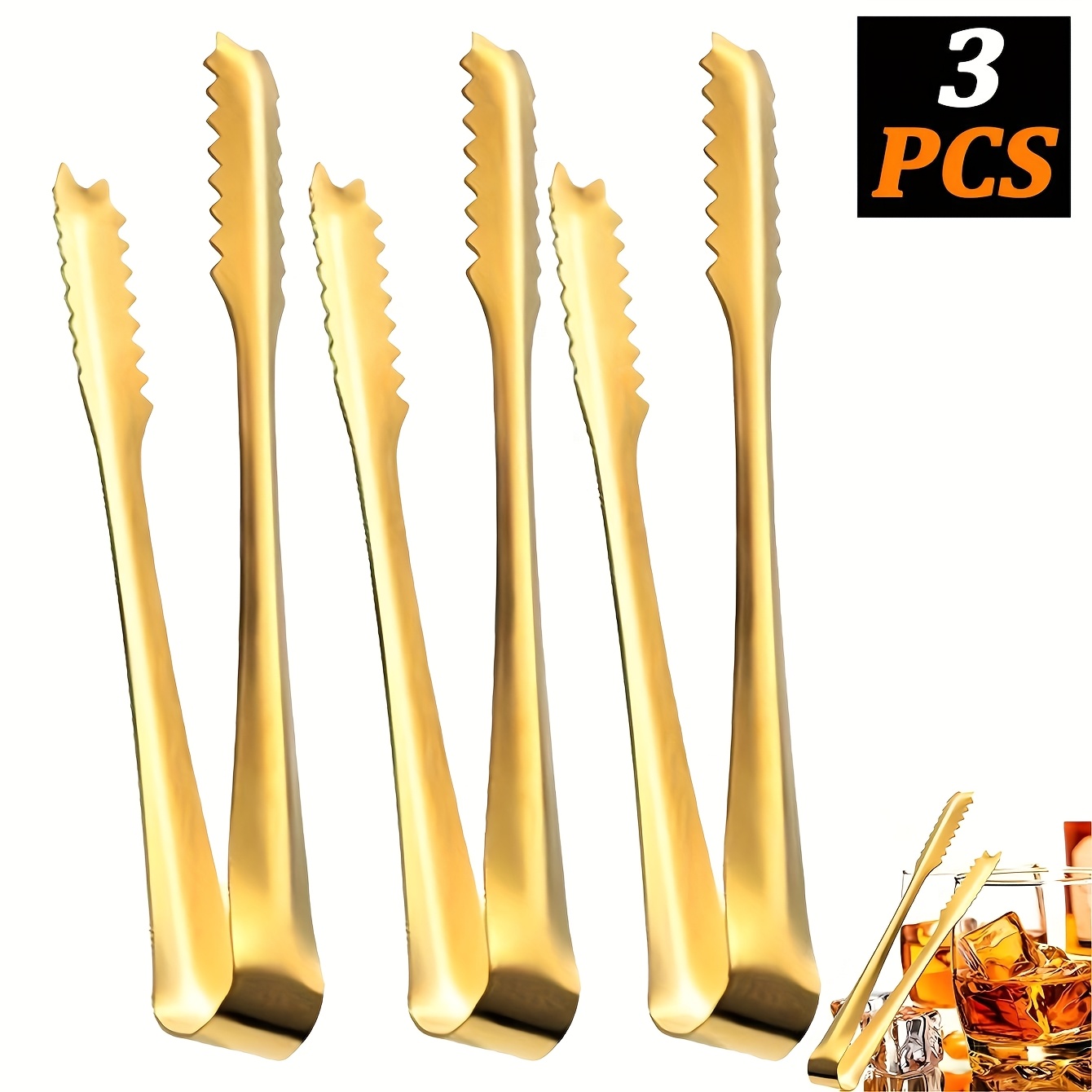 E-shop [Gold] 3/6/12/24 Stück Eiszange aus Edelstahl, Servierzange, Zuckerzange und Eisclipps, ideal für Appetithäppchen, Partybuffets, Bars, Cafés,