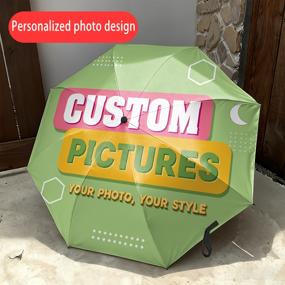 TEMU Diy Custom Photo/logo Folding Umbrella, Automatic Open/close, 2d Flat Print, 8-rib Reinforced Frame, Lightweight Umbrella, Unisex, Umbrella For