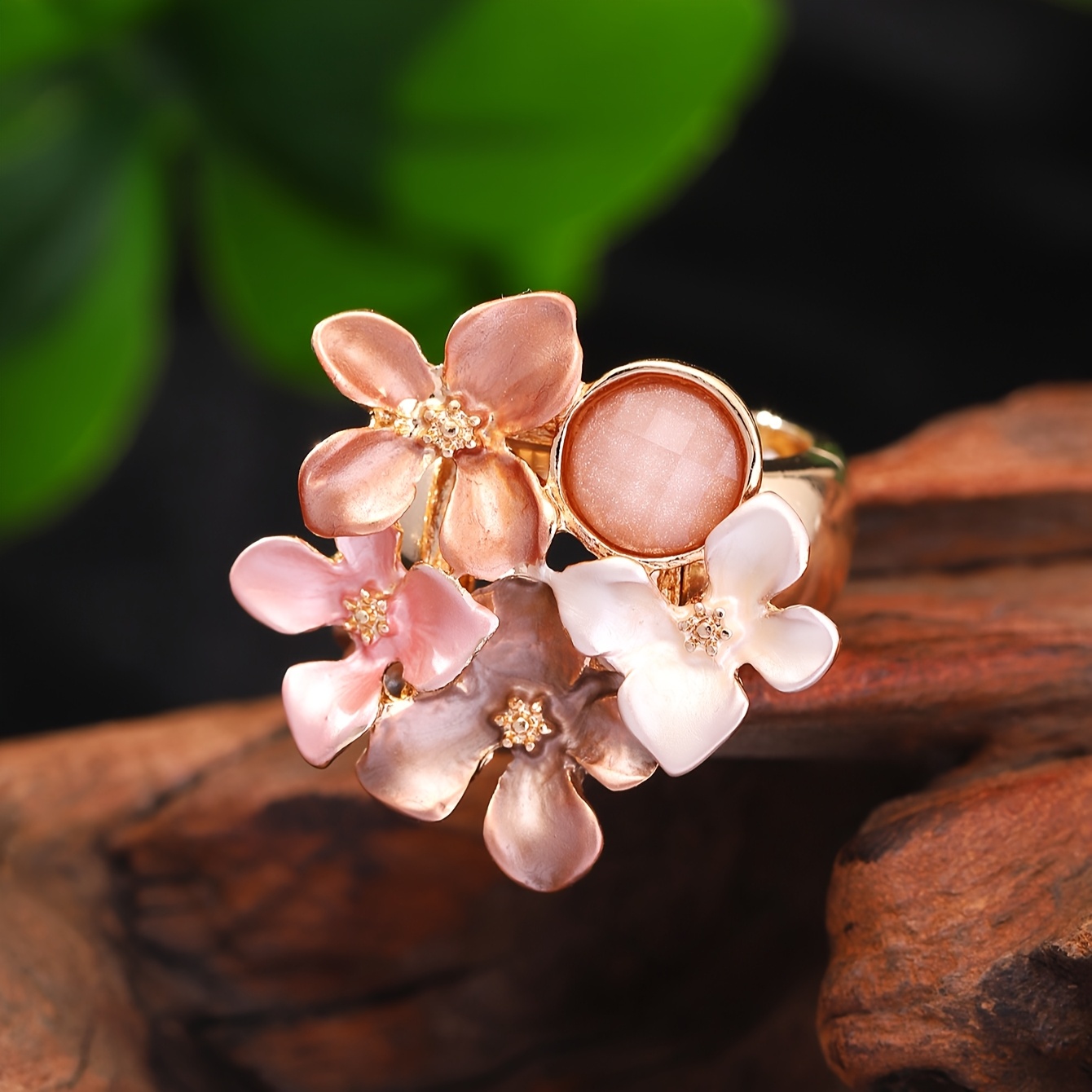 טבעת פרחים מצופה זהב מסגסוגת אבץ סגנון בוהמי אחת, האם חג אבי אלסטי, מושלם לאביב ולקלץ, מתנה אימתנה לחתונה טבעת בוהמית