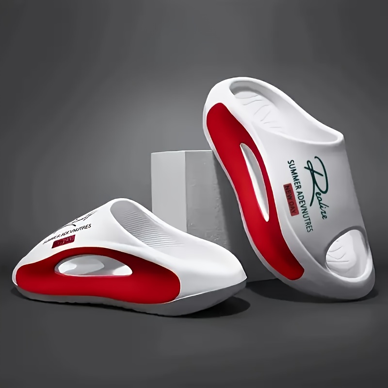 vmi Men's Open-Toe EVA Slides - Comfortable, Non-Slip Casual Sandals with Arch Support, Red & White, All-Season Outdoor Footwear