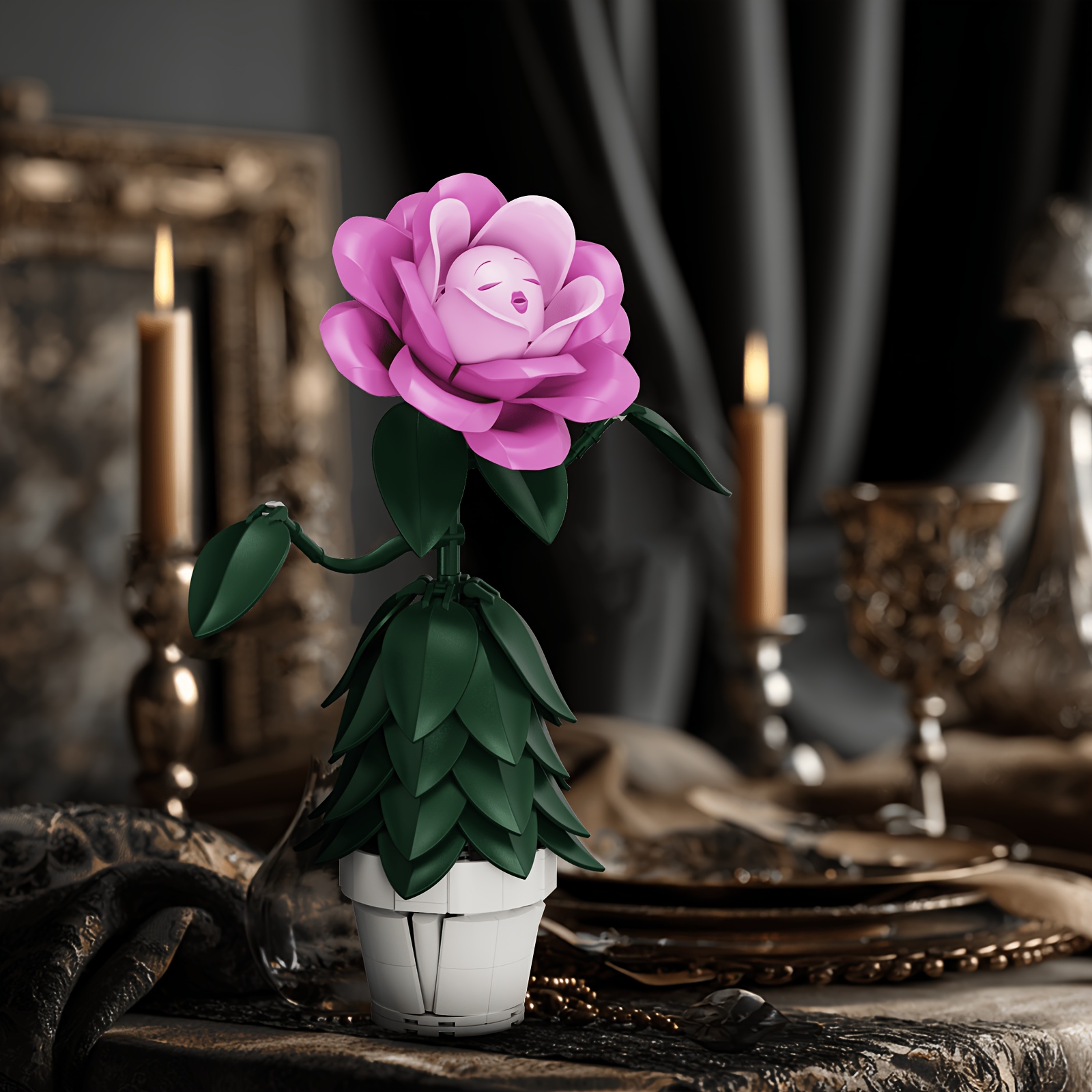 TEMU Set de Bloques de Construcción de Flores de de Té del de Alicia en el País de las Maravillas, Flores de Bloques de Construcción Compatibles con