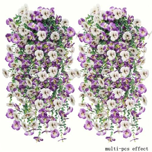 2 bundles of outdoor artificial pansy eucalyptus daisy hanging flowers realistic for outdoor garden porch yard balcony decor indoor outdoor multi scene arransynthetic gemstoneents weddings holiday parties christmas valentines day