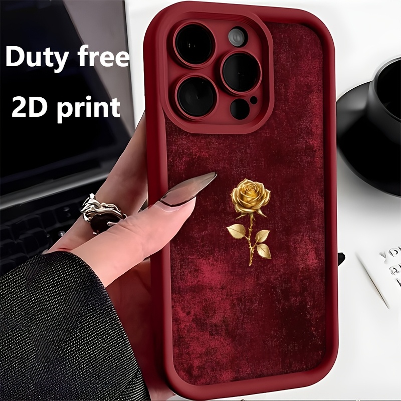 Image of Phone Case: Golden Rose Tpu Pattern Is Suitable For Iphone 17 Pro Max Phone Cases, 16/15/14 Pro/13/12/11/xr/x/xs Max, In Wine Red, A High-value Gift