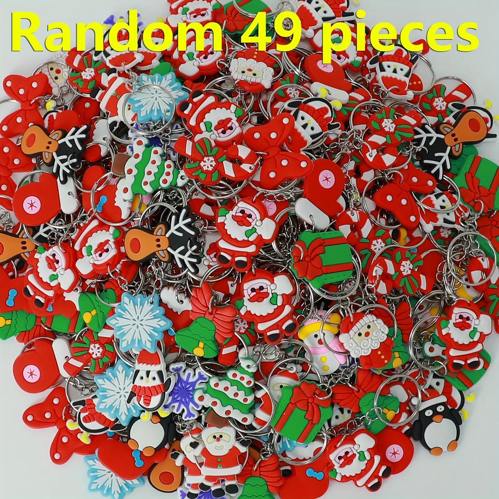 TEMU 49pcs Random Assorted Christmas Keychain Set | Multiple Styles Of Cartoon Santa, Snowman, And Reindeer Keychains For Bags, Car Keys, And Holiday