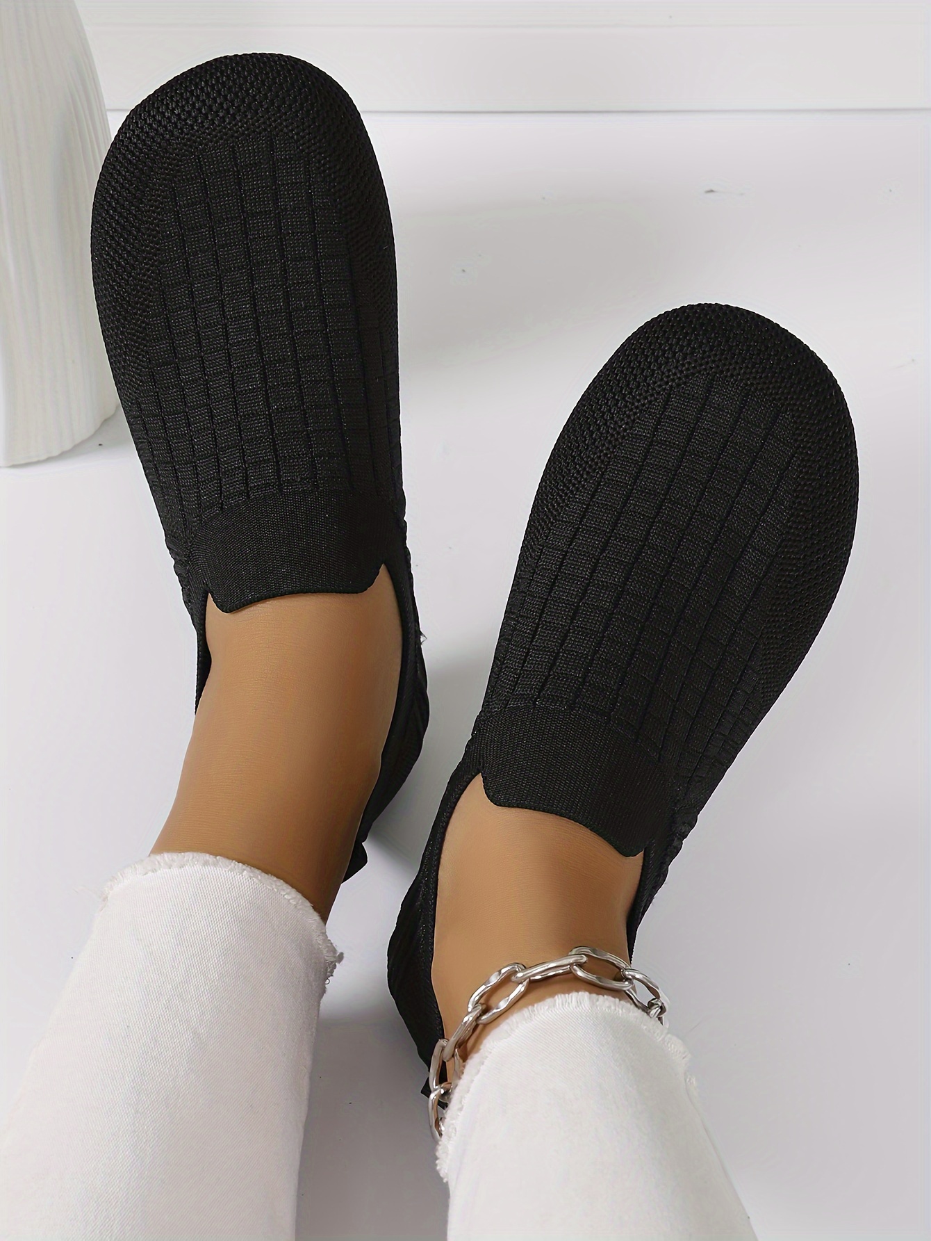 women s knitted flat shoes breathable round toe slip shoes details 2