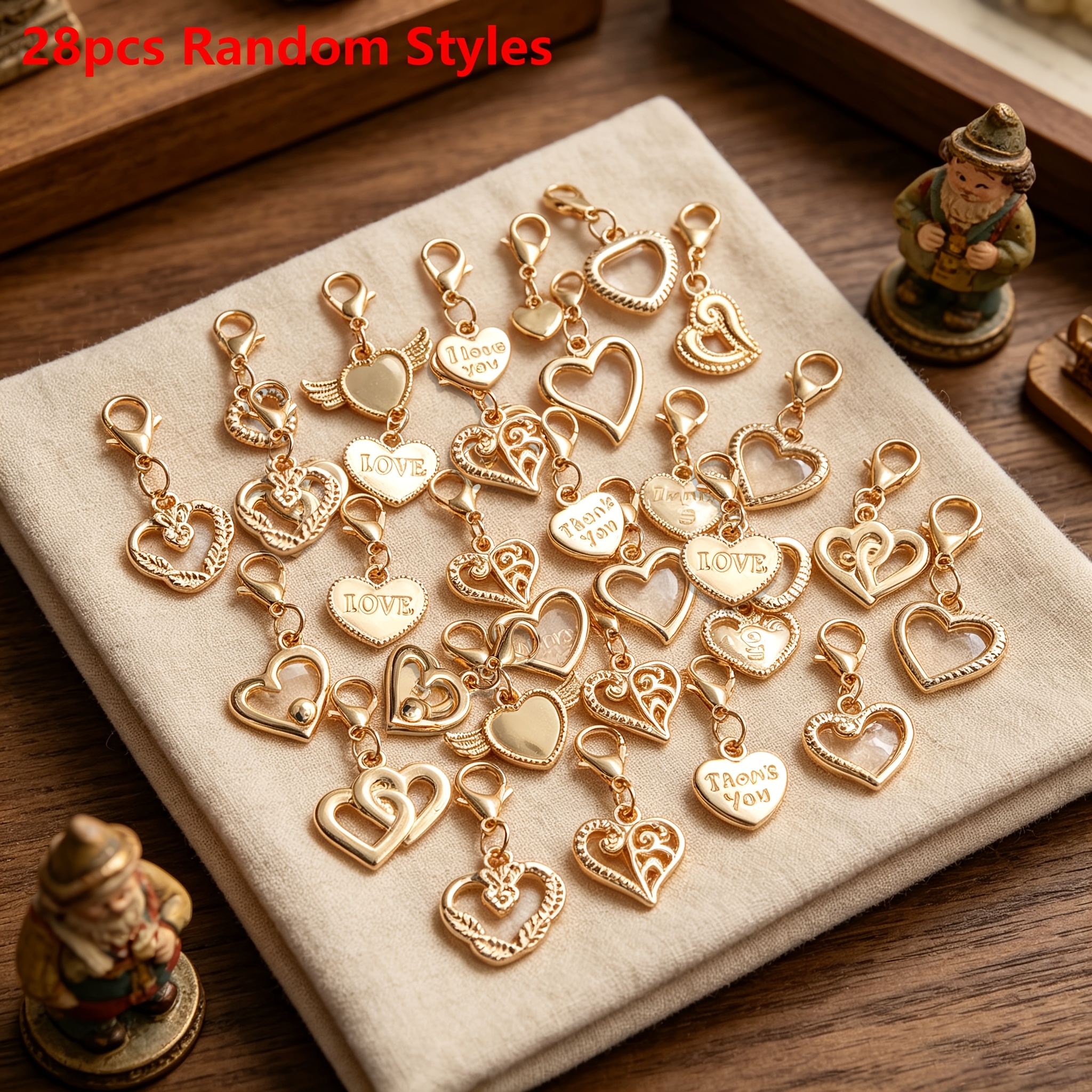 TEMU 28pcs -shaped Alloy Pendant Keychains, Random Styles | Includes Lobster Clasp For Diy Keyring Accessories | Suitable For Making Valentine's Day