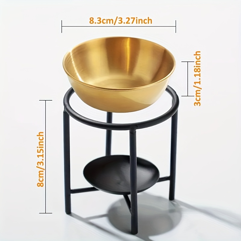 Image of 1 Set Black Shelf + Golden Bowl Stainless Oil Burner - Multifunctional Diffuser And Wax Melter, Suitable For Home Decor, Desktop Decoration Ornament, Suitable For Holiday Gifts