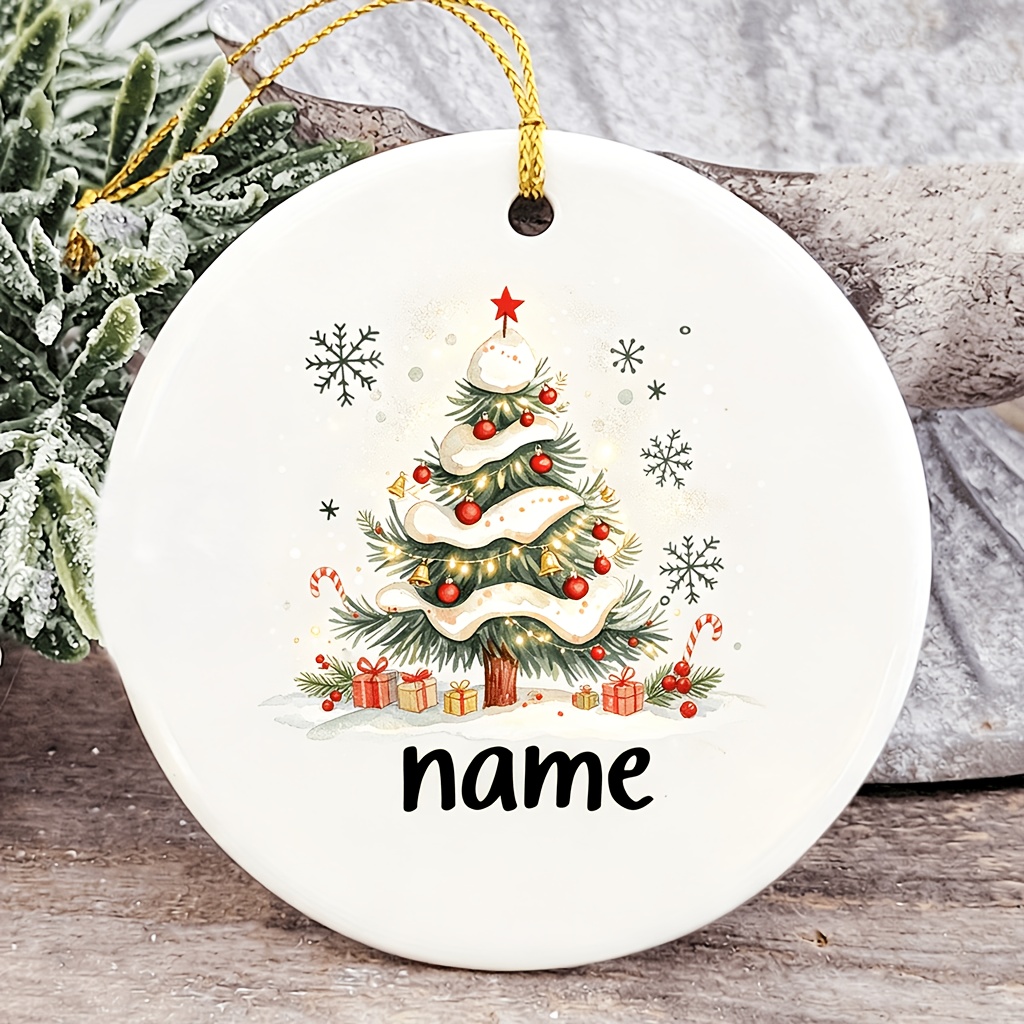 TEMU 2d Flat, 1pc Personalized Name/text Acrylic Hanging Ornament - Round Christmas Tree Decoration Suitable For Home/office, Name Tag Pendant Gift