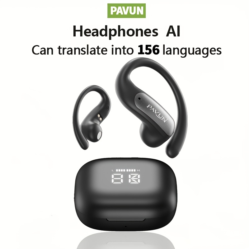 TEMU Ai Translation Wireless Earbuds With Ear Hooks Bluetooth 6.0 Headphones, 48h Playtime, With Display, For Sport Workout Running, Trade Show&