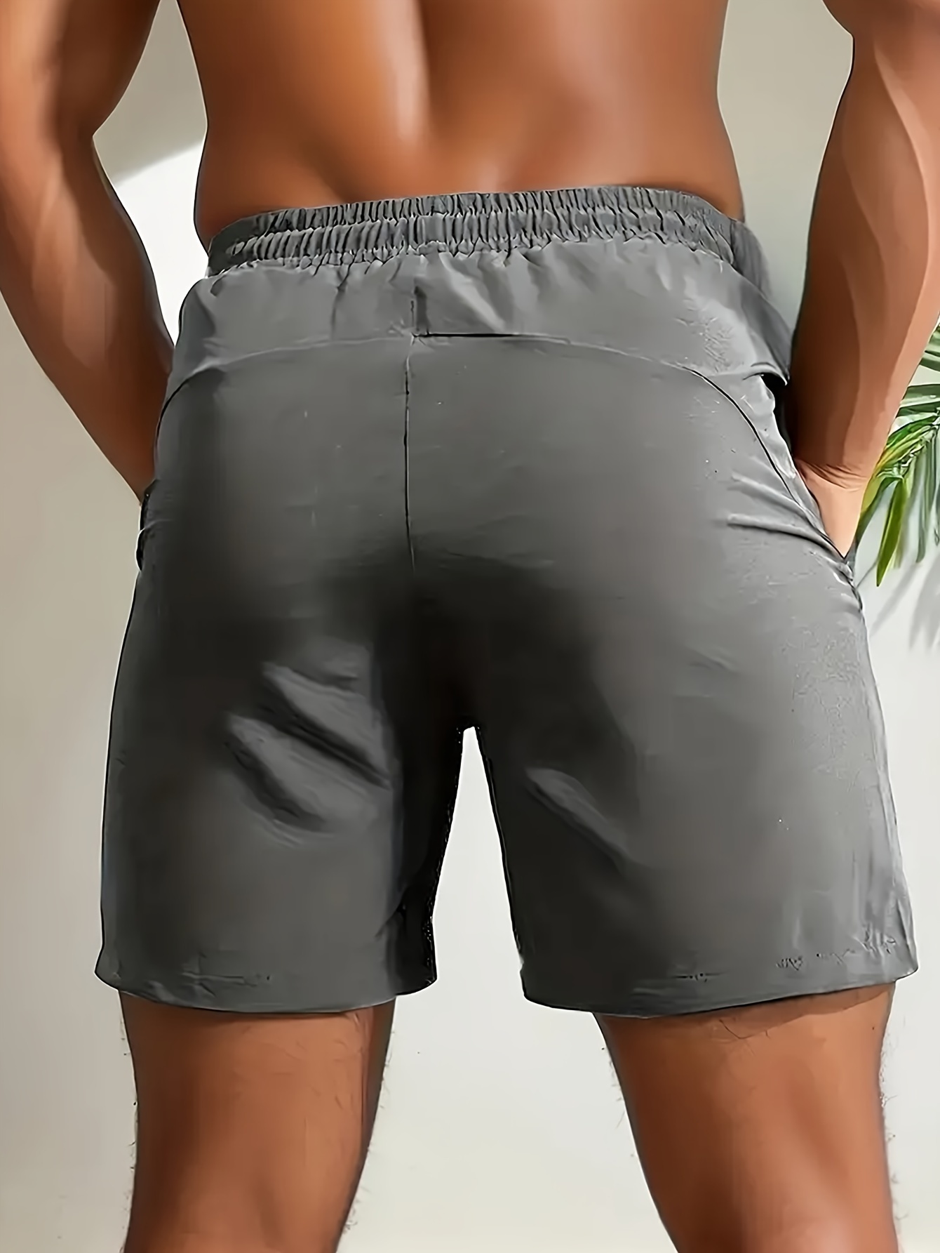 Men's Loose Solid Shorts With Pockets, Active Elastic Waist Drawstring Shorts For Summer