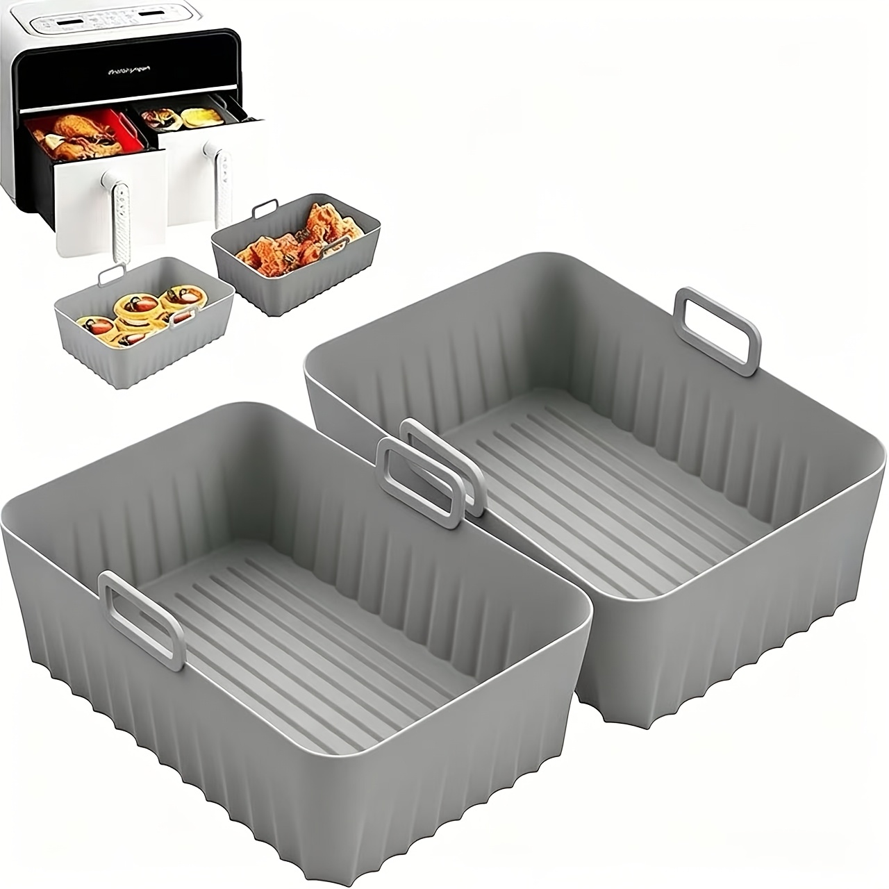 TEMU 2pcs/4pcs Gray Silicone Air Fryer Mats, Reusable Air Fryer Liners, Air Fryer Accessories, Kitchen Accessories Replacement Reusable Baking Mats,