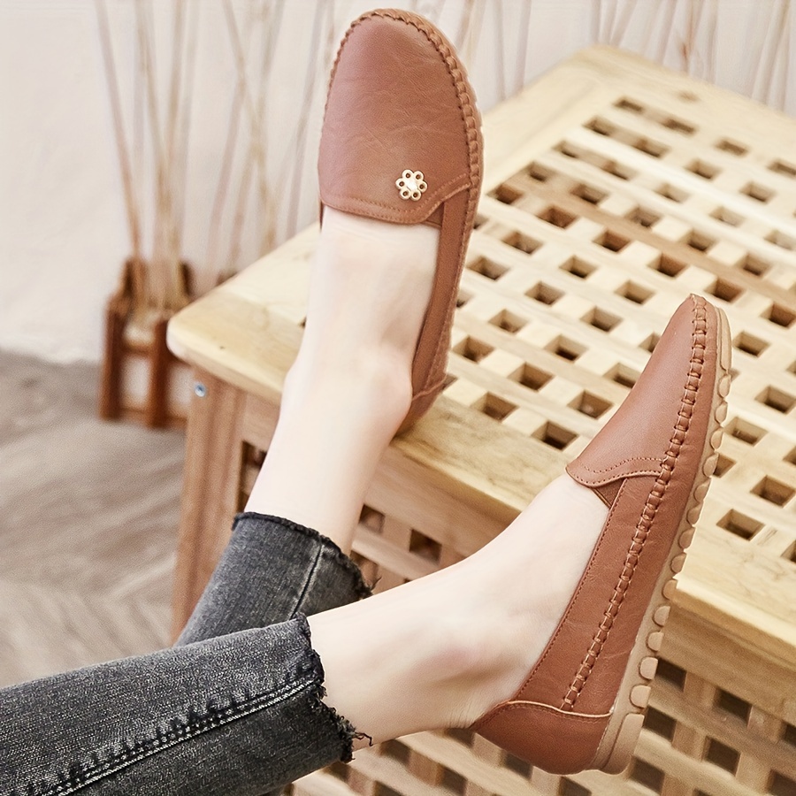 women s solid color flat loafers casual slip soft sole shoes details 6