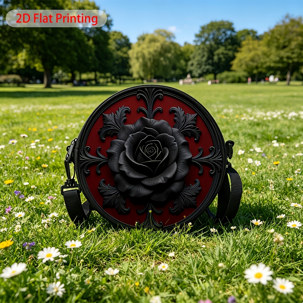 TEMU 1 sac bandoulière rond imprimé 2D, motif fond , bandoulière réglable pour femmes avec fermeture éclair et poignée supérieure, sac bandoulière