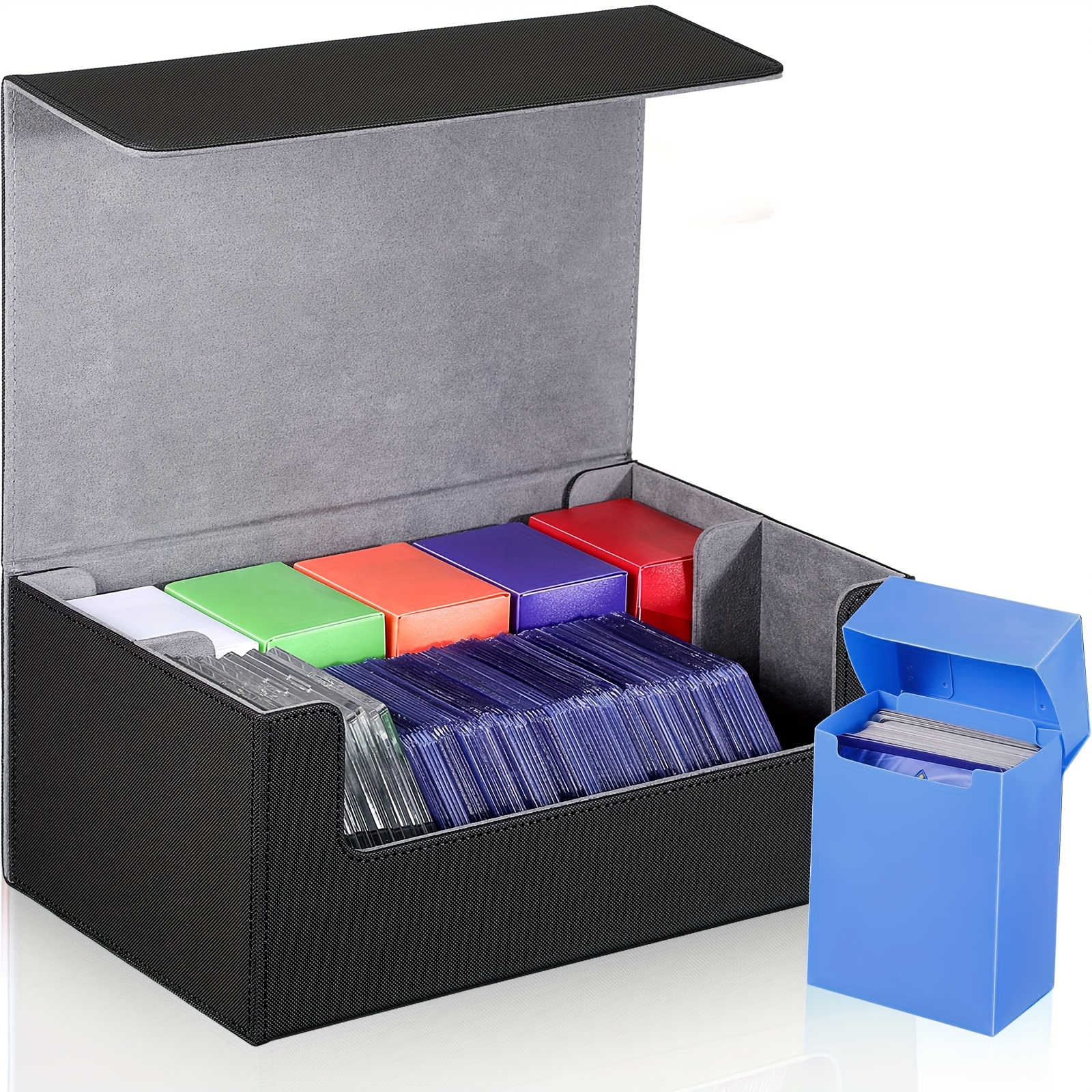 Caja de cartas apta para caja de cartas MTG con separadores de tarjetas  negras, paquete de 4 cajas horizontales de cuero para TCG Magic Commander
