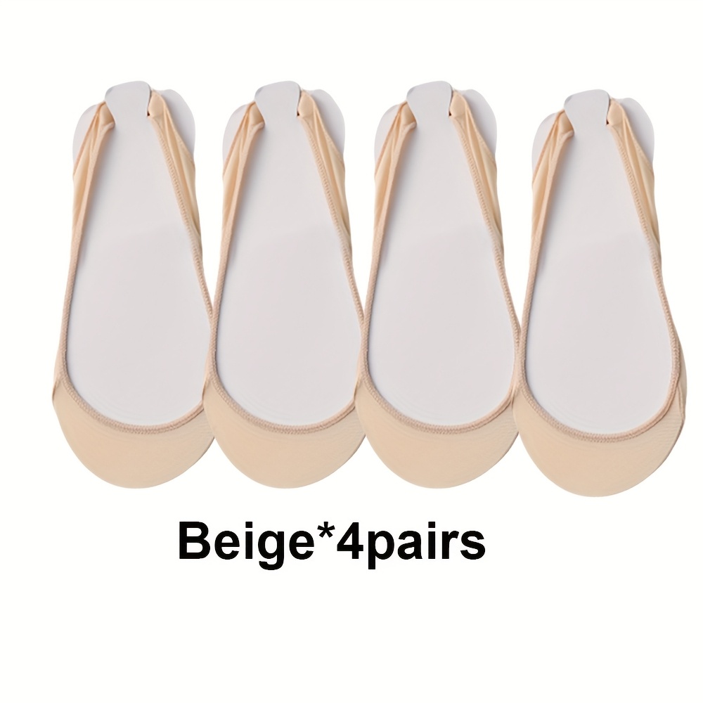 TEMU 4/8 Pairs Women's Nylon Fiber No-show Boat Socks With Non-slip Heel Grip & Cushioned Sole - Breathable Open Heel Design For Spring/summer,