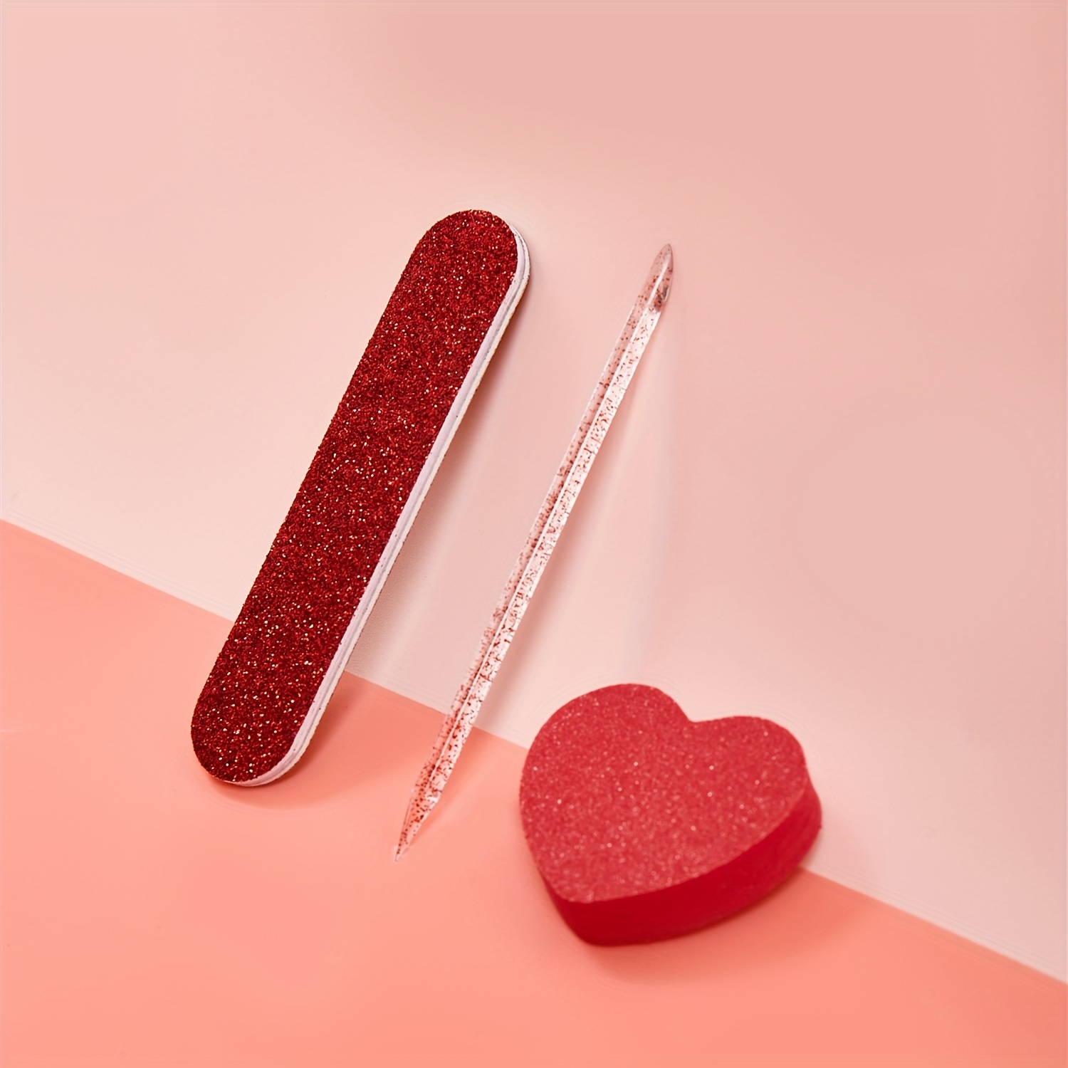 

Glitter Cuticle Tool Set - Hypoallergenic Manicure Kit With Crystal Rhinestone Stick, Heart-shaped Tofu Block, And Double-sided Emery Board Nail File (3-piece)