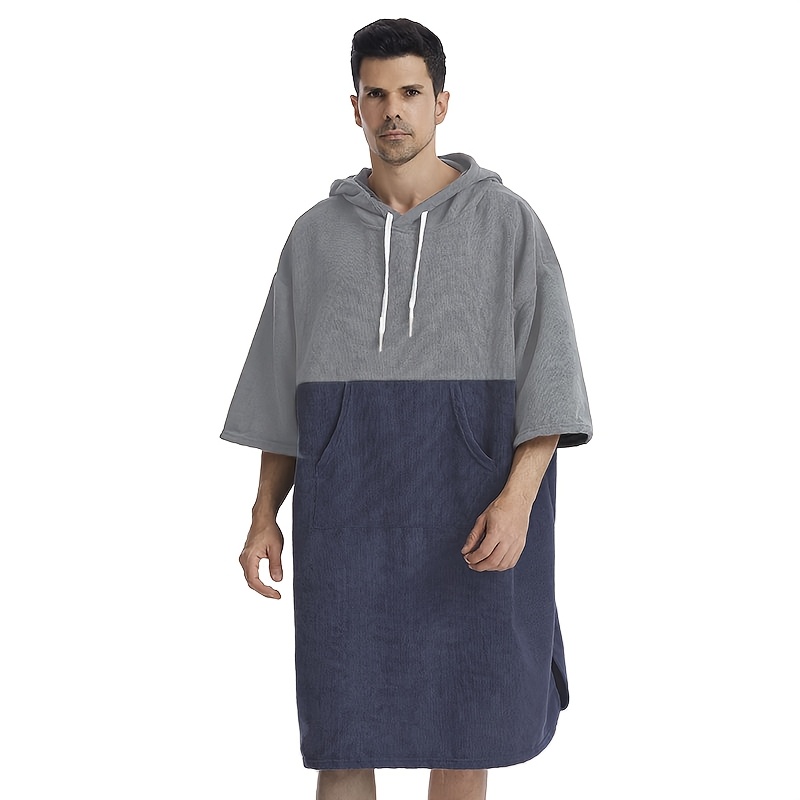 TEMU 1pc Color Blocking Surf Poncho Changing Towel, Changing Robe With Hood, Hooded Design Bathrobe With Large Pocket, Bathroom Supplies