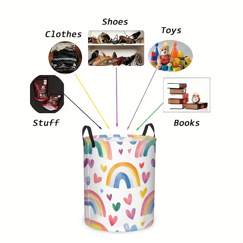 1pc Rainbow & Hearts Design S Laundry Basket - with Sturdy Handles, Country Style Organizer for Bedroom, Bathroom, Laundry Room Accessories, Bedroom Organizer