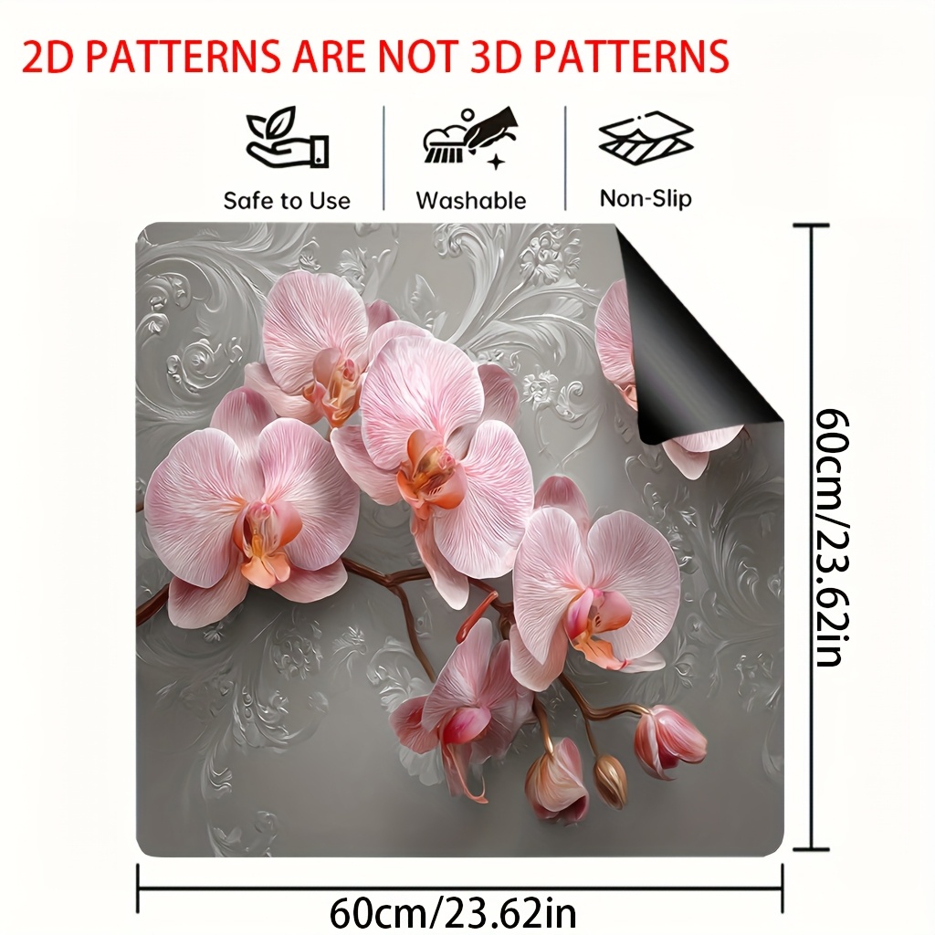 TEMU 1pc, 2d Flat Printed Stove Cover Mat For Protection, Decorative Mat With Orchid Design (3), Table Decoration Coffee Additions For Coffee Bar,