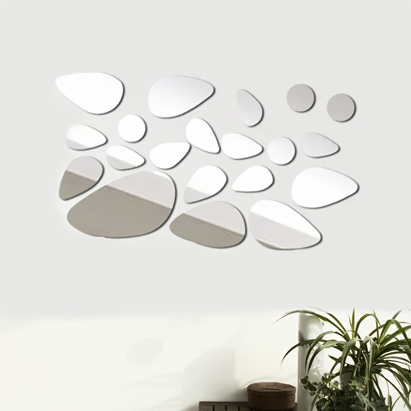 Image of 20 Pebble-shaped Wall Stickers Acrylic Stone Mirrors Self-adhesive Wall Stickers Suitable For Living Room, Bedroom, Bathroom, Dormitory, Home Decoration