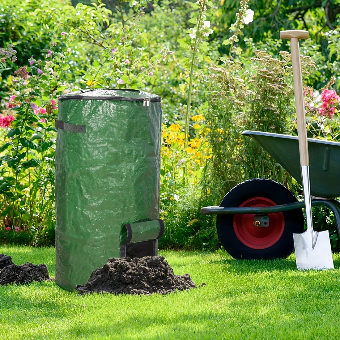 (2 Packs) 34-Gallon Compost Bin Bags with Skylight, Zipper Cover, And Handles, Reusable Yard Waste Bags, Outdoor Compost Bins