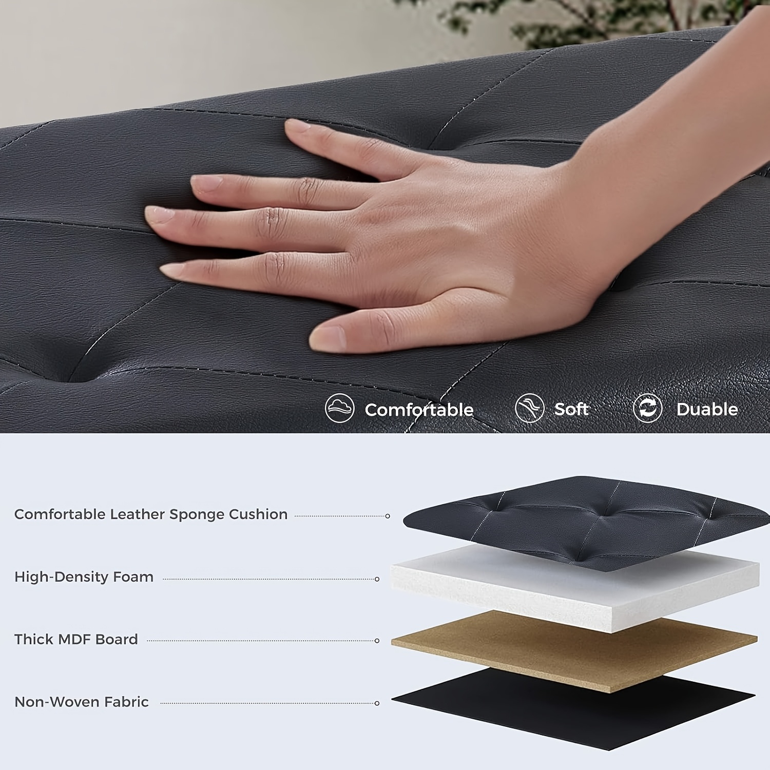 Multi-Functional Ottoman with Storage Bench | Folding Foot Rest Stool, Space-Saving, Load 660 lbs, Upholstered, Classic Style, Hardwood, OLIXIS for Living Room, Bedroom, Office, Dorm