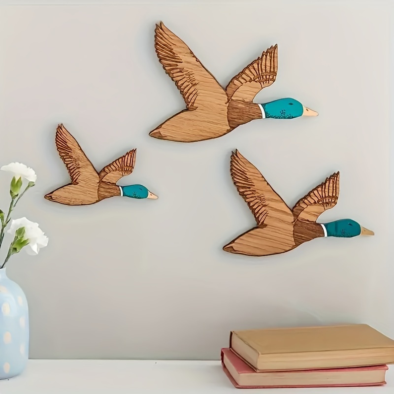 

Three-piece Set Of Green-headed Duck Wall Art Wall Decor, Primitive Flying Bird Wall Decor, Carved Wooden Wall Art, Suitable For Room, Bedroom And Office Wall Decor