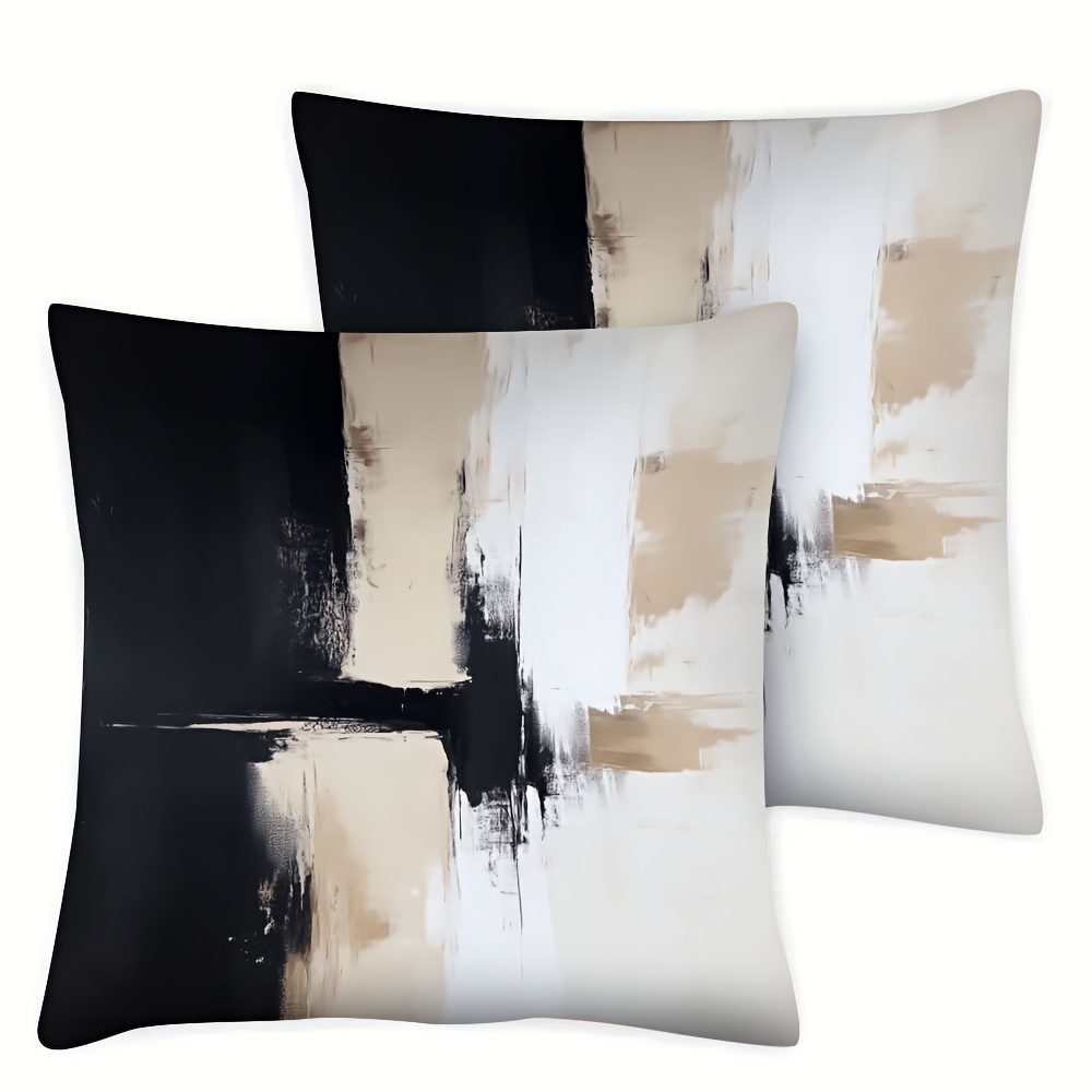 TEMU 2pcs Elegant Black, Beige, And White Pillow Covers - Double-sided Print, Soft Polyester, Minimalist , Zipper Closure, 45.72x45.72cm Cushion