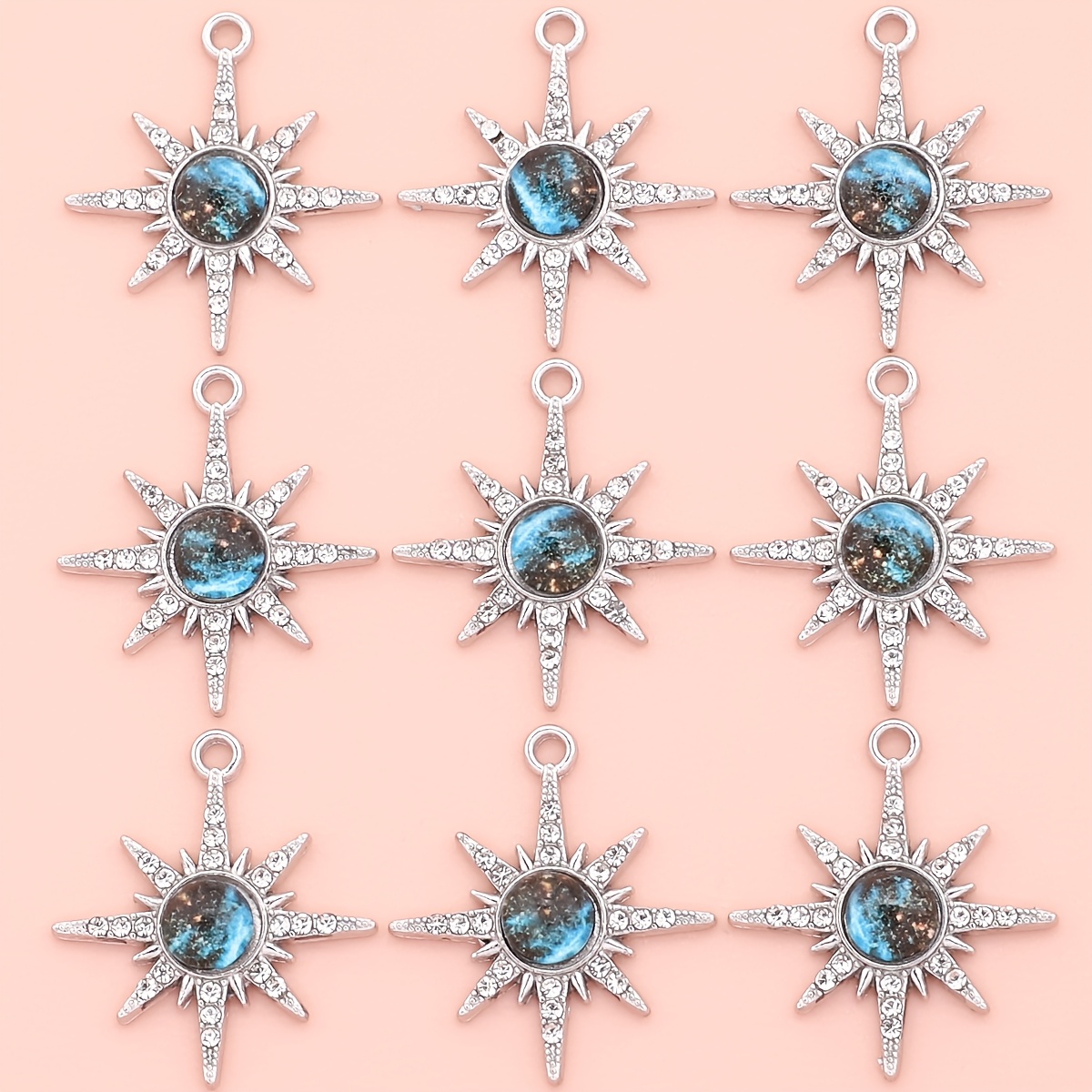 E-shop 9-teiliges Sternenhimmel-Anhänger-Set – Zinklegierung mit Dreifach-Abstandshalterperlen für DIY-Ohrringe, Armbänder, Halsketten,