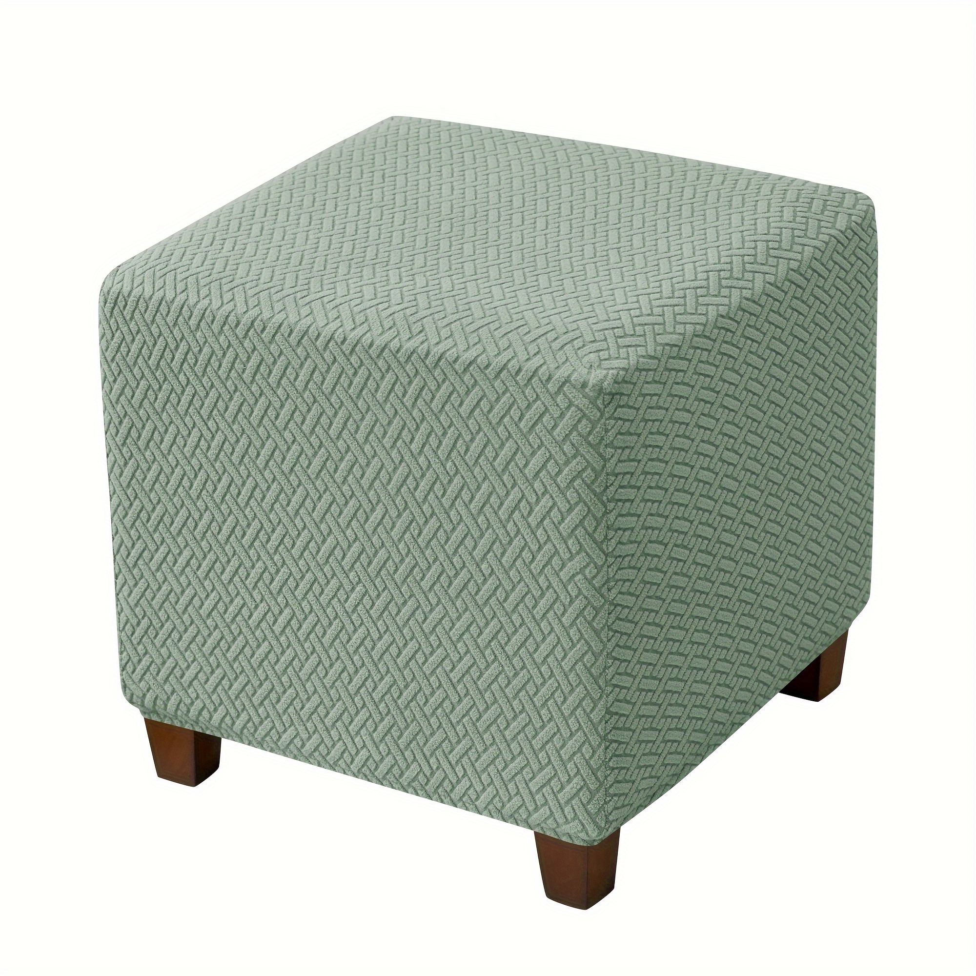 Contemporary Style Stretch Polar Fleece Ottoman Slipcover, T-cushion Square Footstool Protector With Elastic Band, Machine Washable Spandex And Polyester Blend, Non-slip Textured Cover - 1 Piece