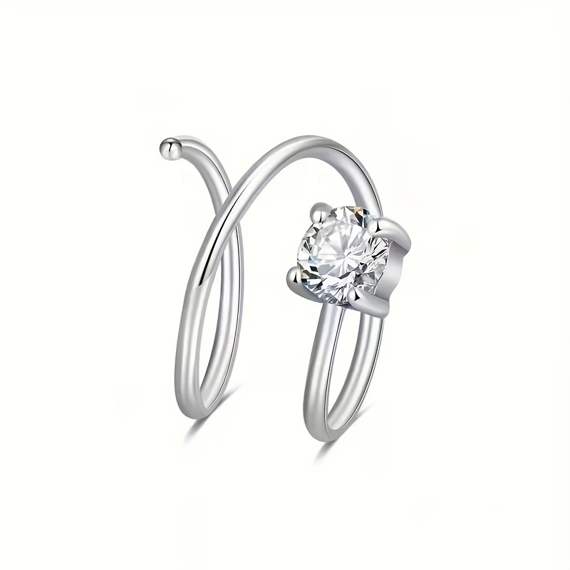 TEMU 1pc/3pcs Low- 304 Stainless Steel Cubic Synthetic Zirconia Nose Ring For Women - Spiral Hoop, Elegant And , Suitable For Daily Wear Or Gifting,